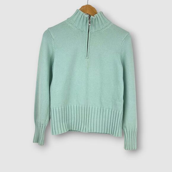 Lands' End Sweaters - Lands End 100% Cotton Quarter Zip Pullover Sweater Mint/Seafoam Green Size Small